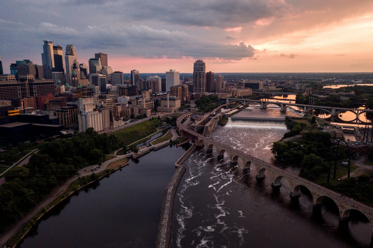 Downtown Minneapolis skyline along the Mississippi River